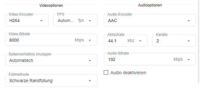 Option für Video, Audio