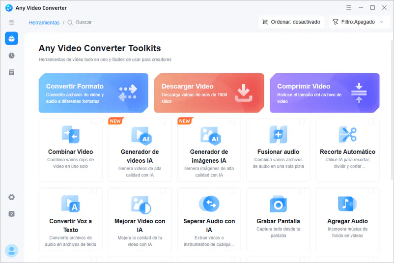 interfaz de any video converter