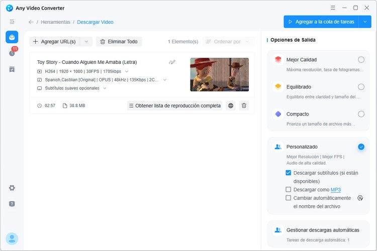 Seleccionar el modo de descarga