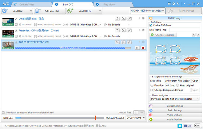 start burning videos to dvd