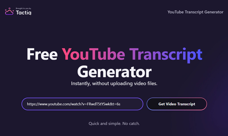 add video url to tactiq free youtube transcript generator