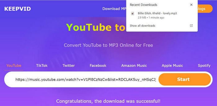 KeepVid YouTube to MP3 Downloader