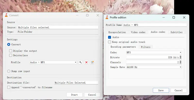 convert flac to mp3 with vlc