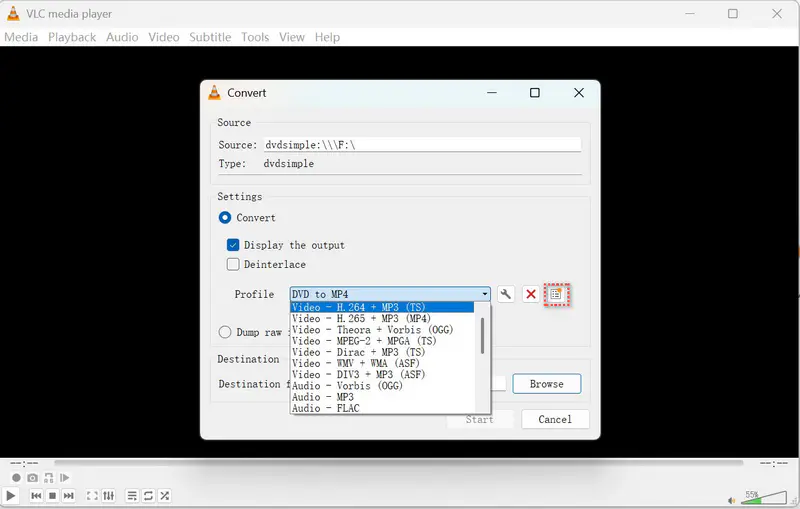 create profile for dvd to mp4 conversion on vlc
