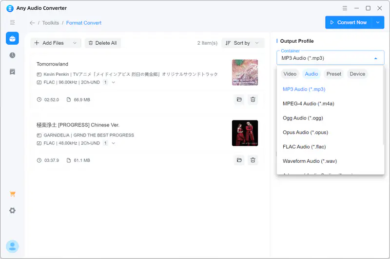 choose mp3 as the output format in any audio converter