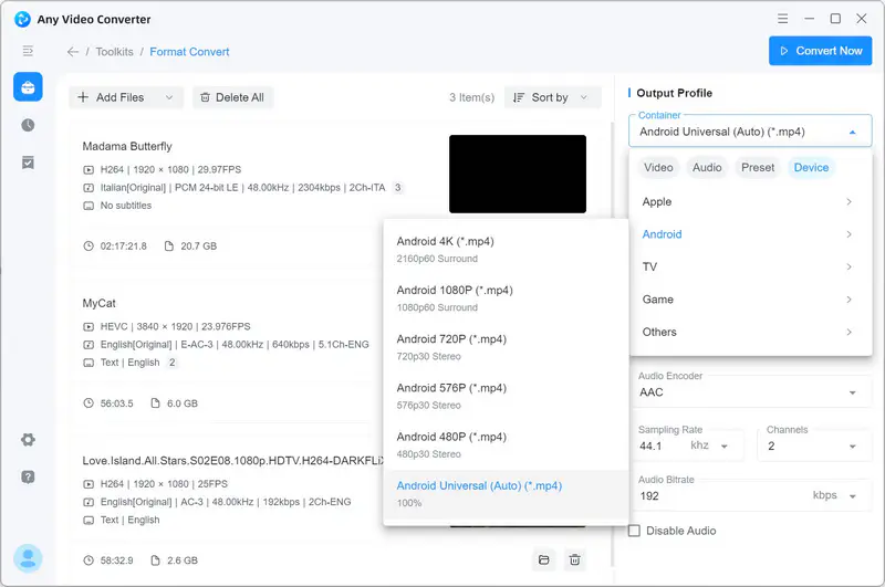 output profile for android devices