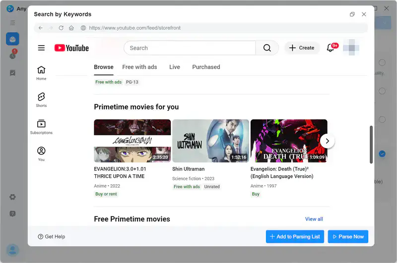 add youtube movie to parsing list