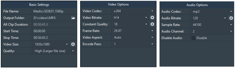 video and audio settings